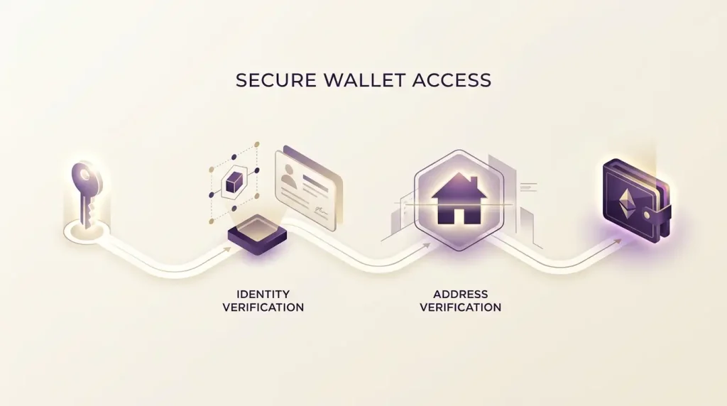 Secure account access moving through identity and address verification checkpoints